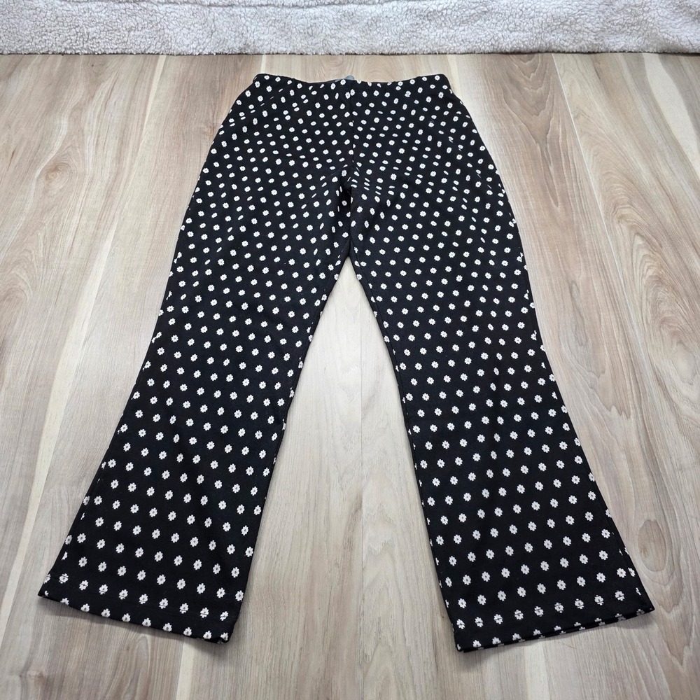 Anthropologie Daisy Flare Pants Black White Floral Knit Pull On Size M Womens